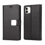 Wholesale Multi Pockets Folio Flip Leather Wallet Case with Strap for iPhone 12 Pro Max 6.7 (Black)